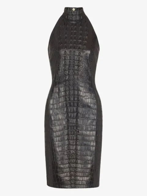 Balmain crocodile-embossed halterneck mini dress