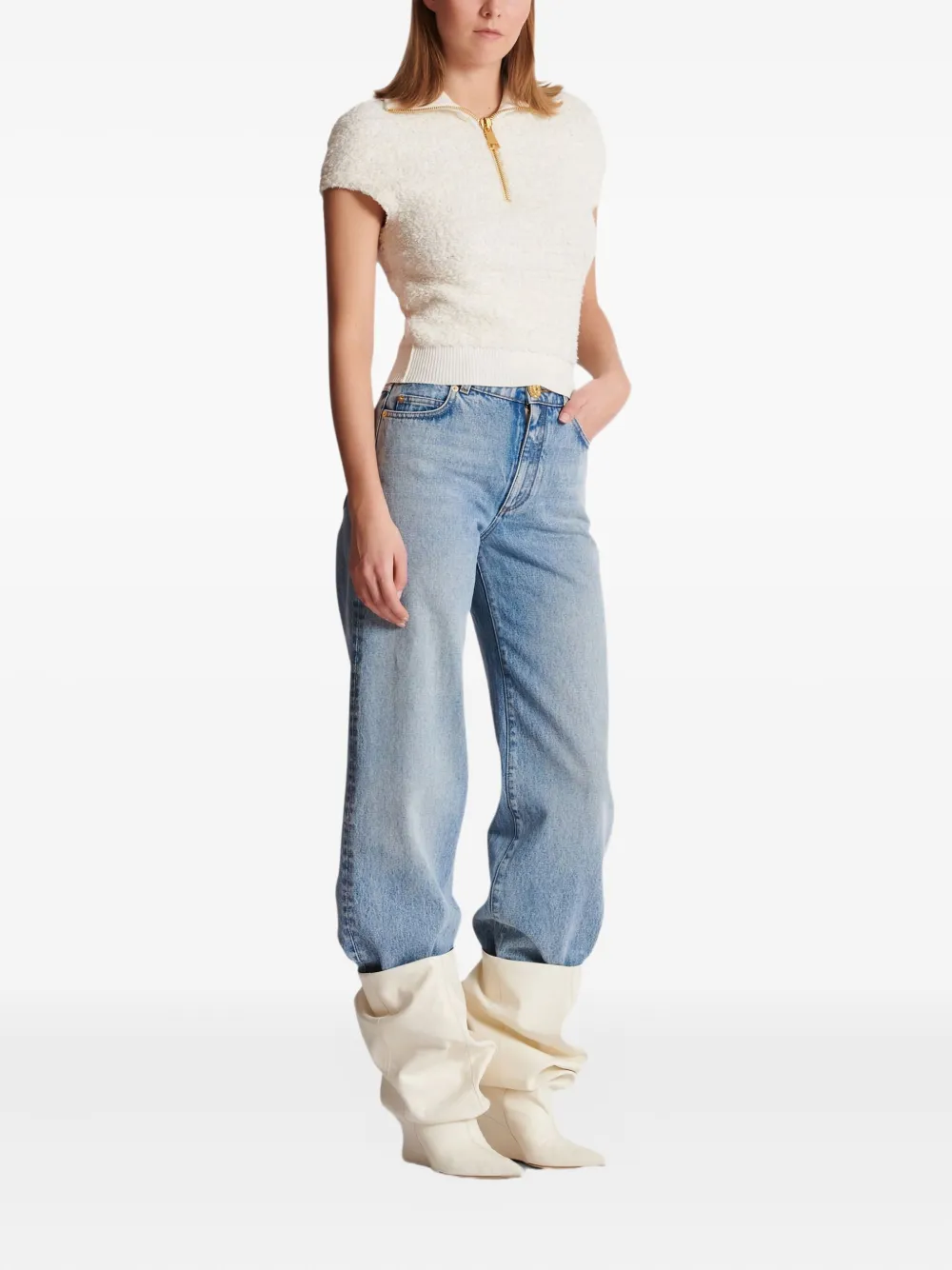 Balmain Top met korte mouwen en rits Wit