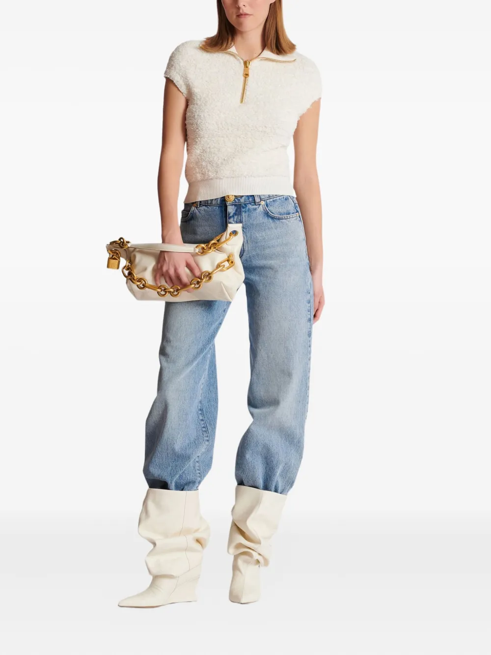 Balmain Top met korte mouwen en rits - Wit