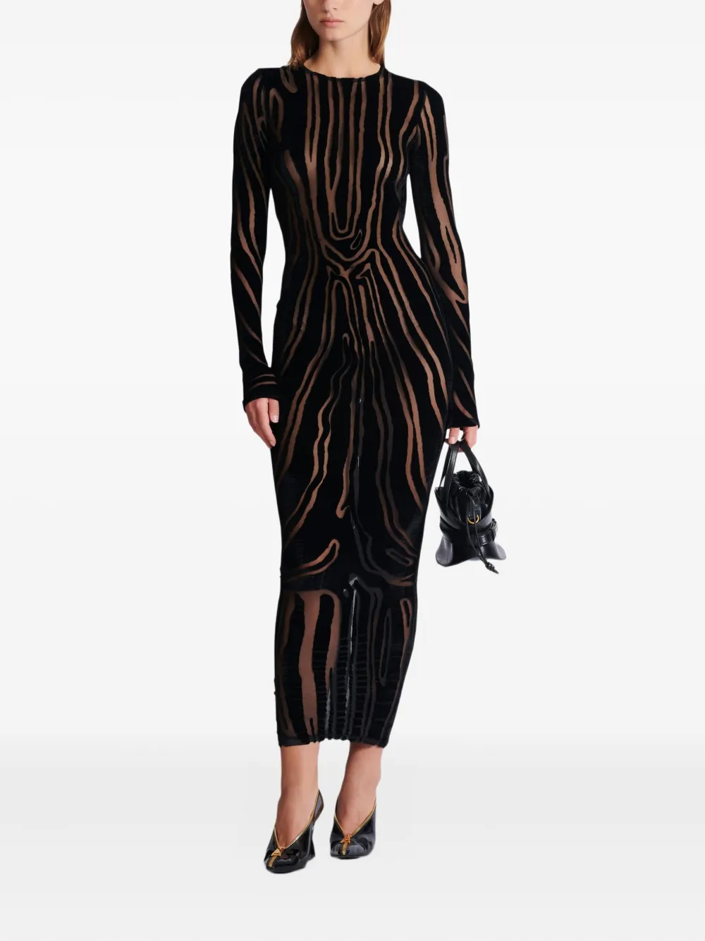 Balmain Fluwelen midi-jurk met zebraprint - Zwart