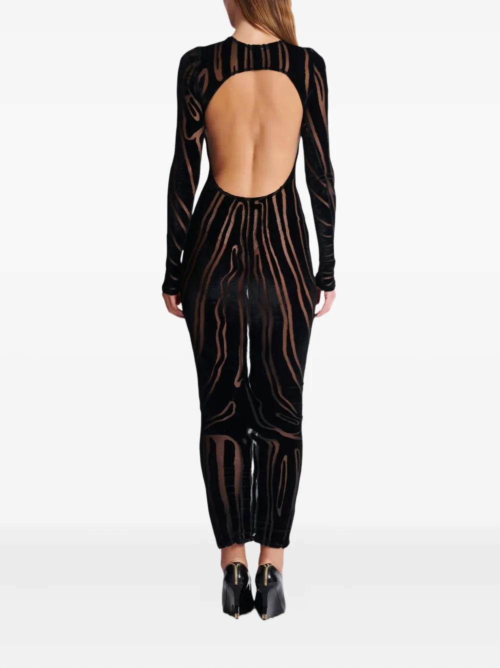 Balmain Long Sleeve Zebra Print Bodycon Dress In Blue