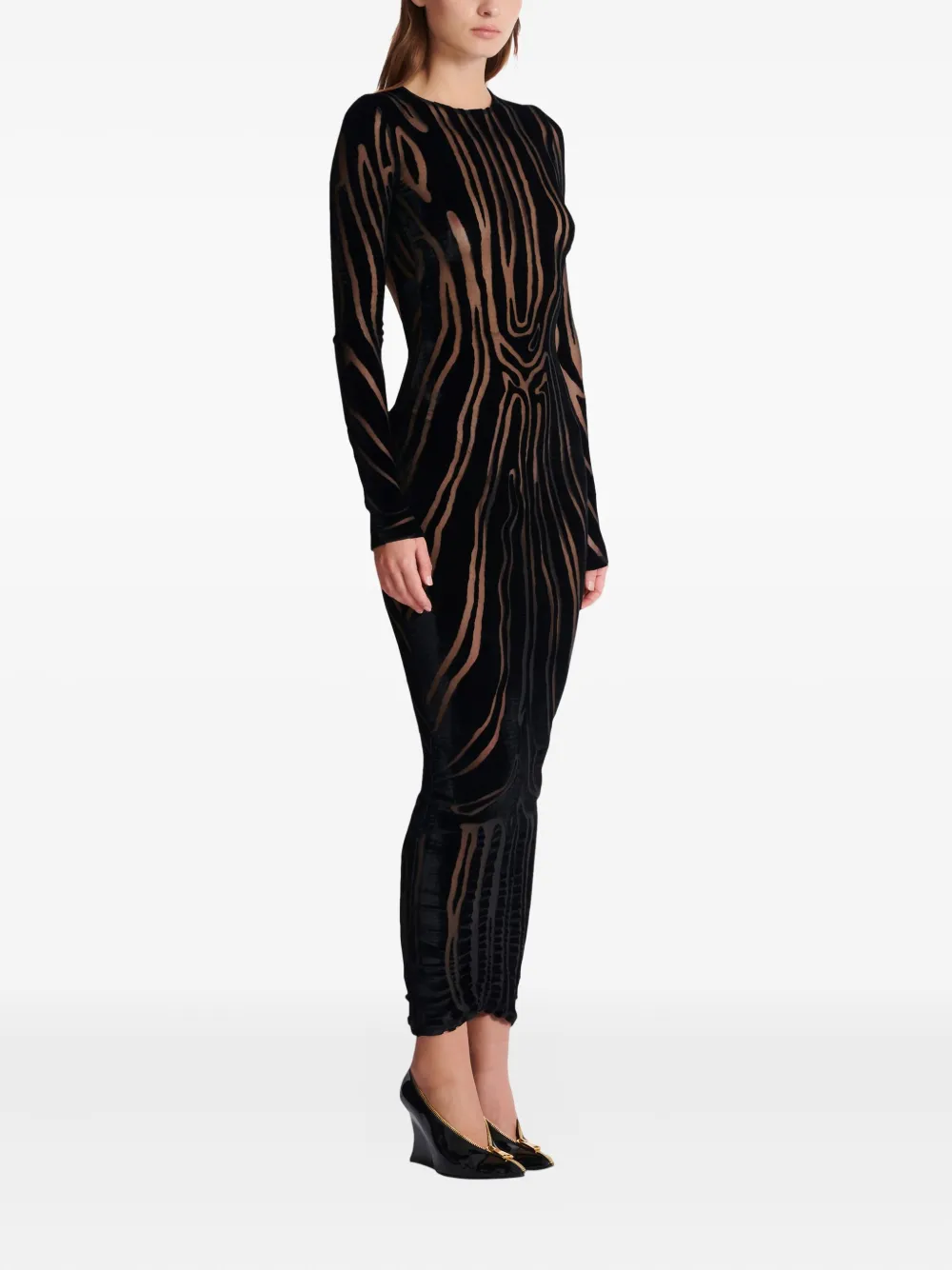 Balmain Long Sleeve Zebra Print Bodycon Dress In Blue