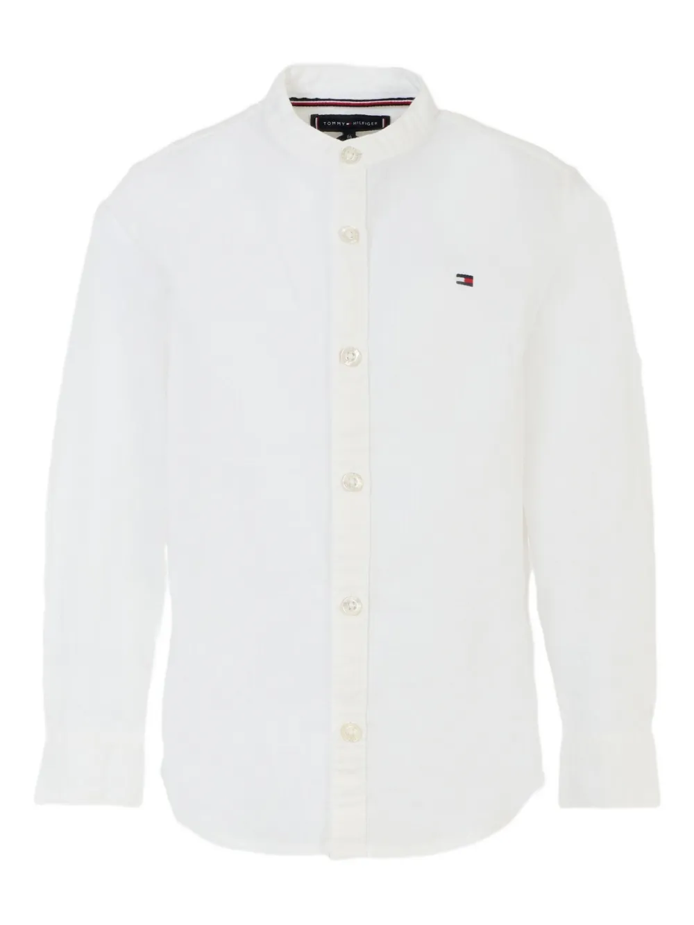 Tommy Hilfiger Junior Kids' Mandarin-collar Long-sleeve Shirt In White