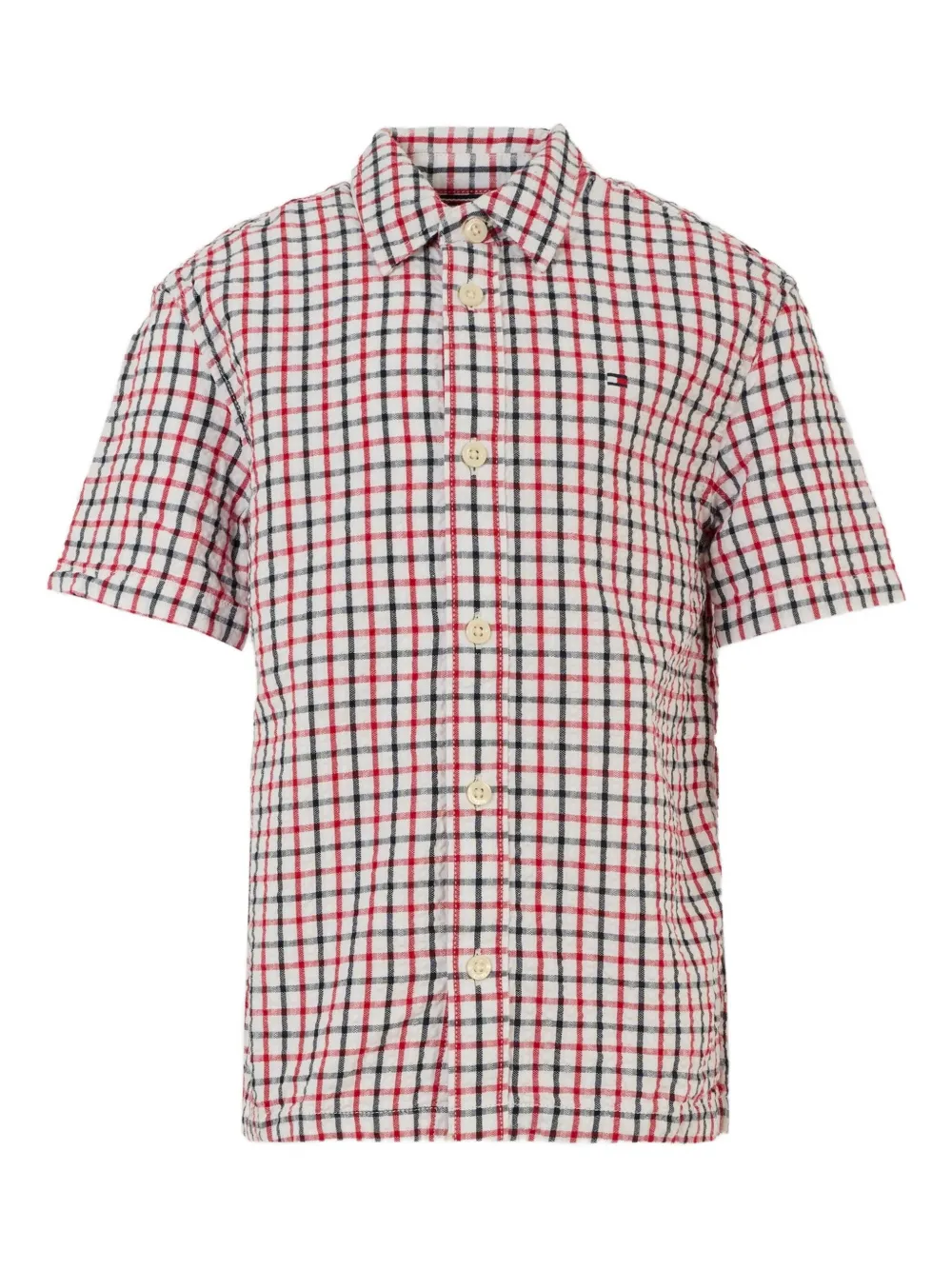 Tommy Hilfiger Junior Kids' Gingham-check Short-sleeve Shirt In White