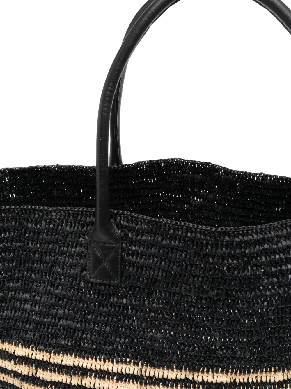 IRO Gestreepte raffia schoudertas Zwart