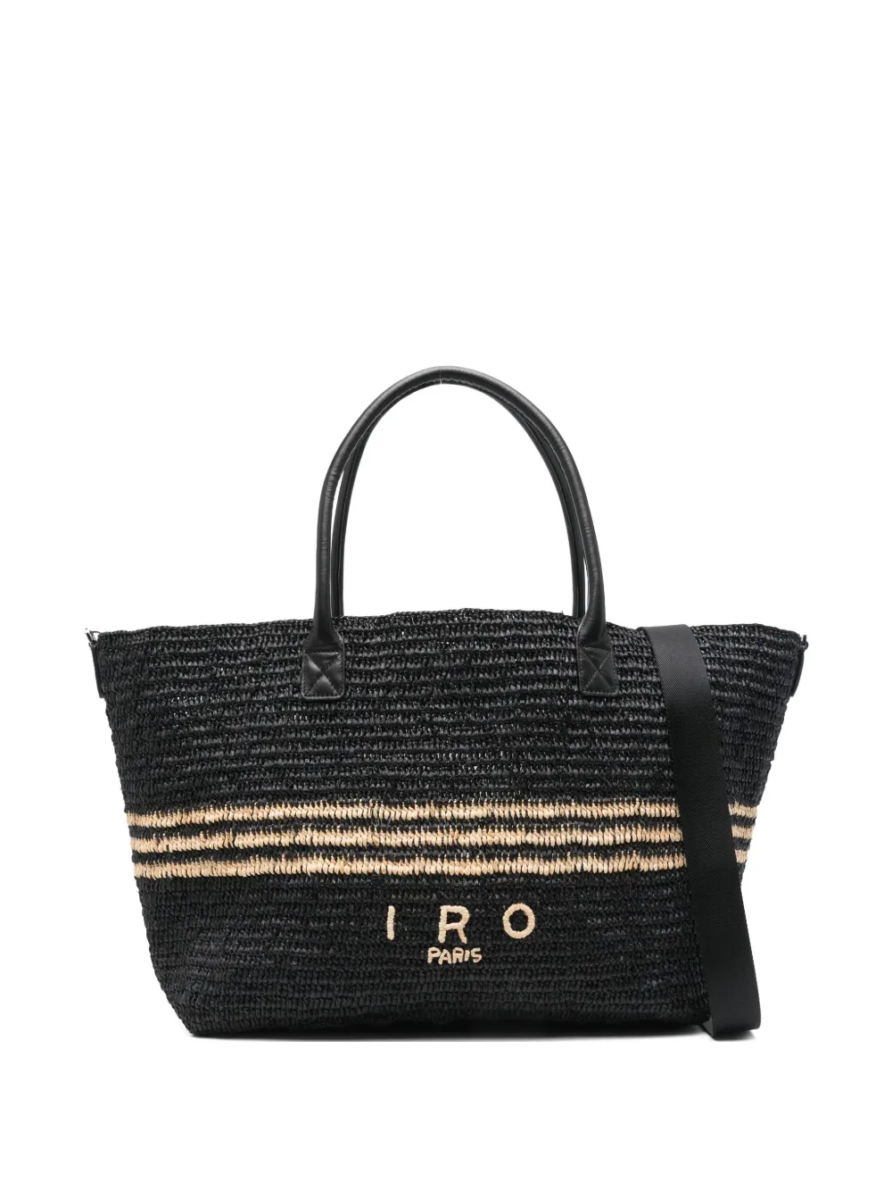 IRO raffia striped shoulder bag Zwart