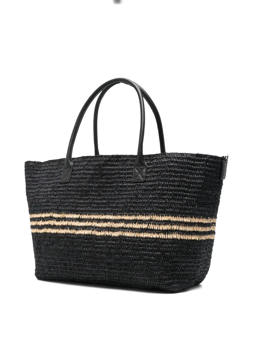 IRO Gestreepte raffia schoudertas - Zwart