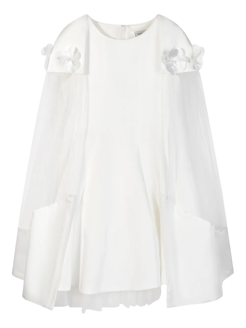 Dress & Fleur Tulen jurk verfraaid met bloemen en cape Wit