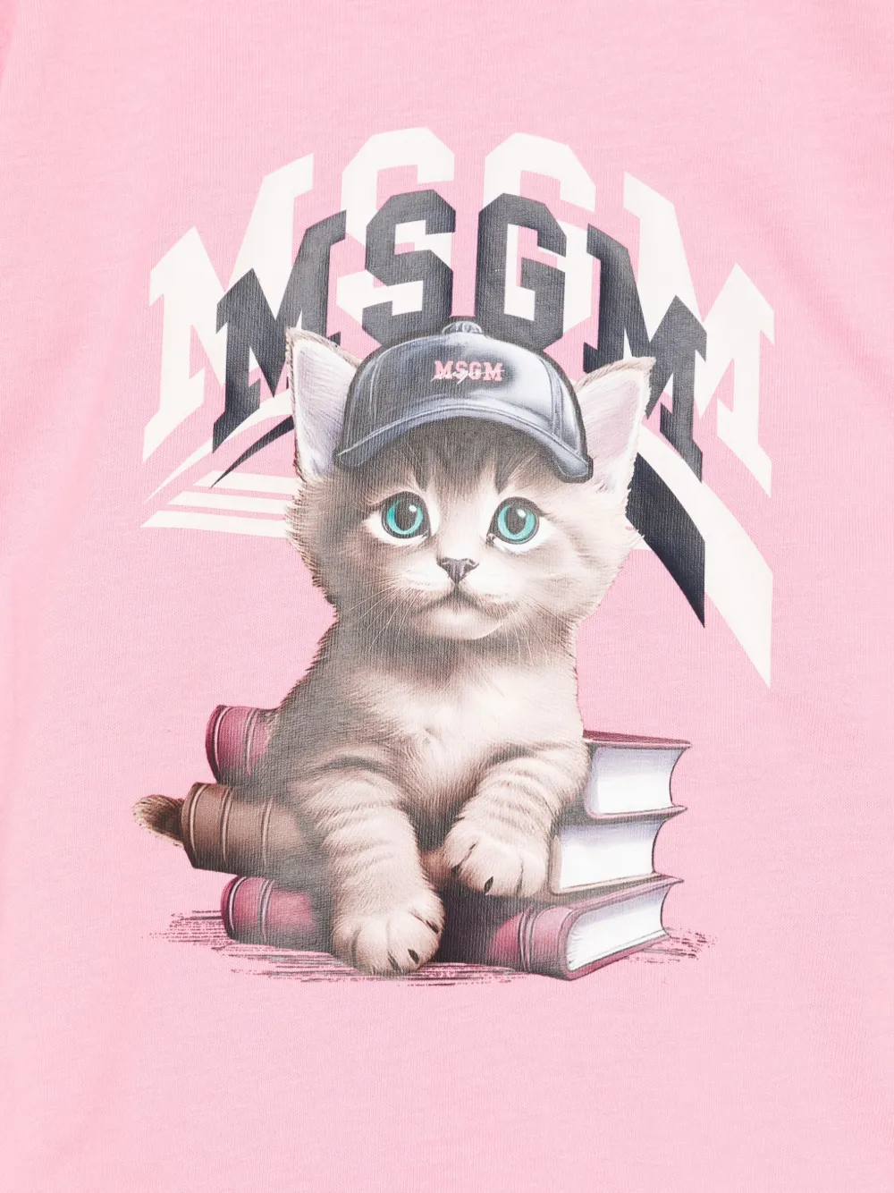 Msgm Kitten-print Long-sleeve T-shirt In Pink