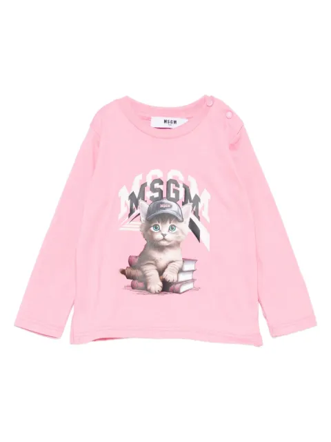 MSGM Kids playera manga larga con gatitos estampados