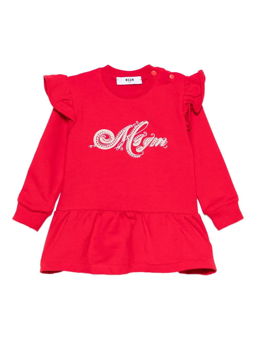 Msgm Logo-embroidered Ruffled Dress In Red
