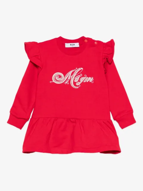 MSGM Kids logo-embroidered ruffled dress