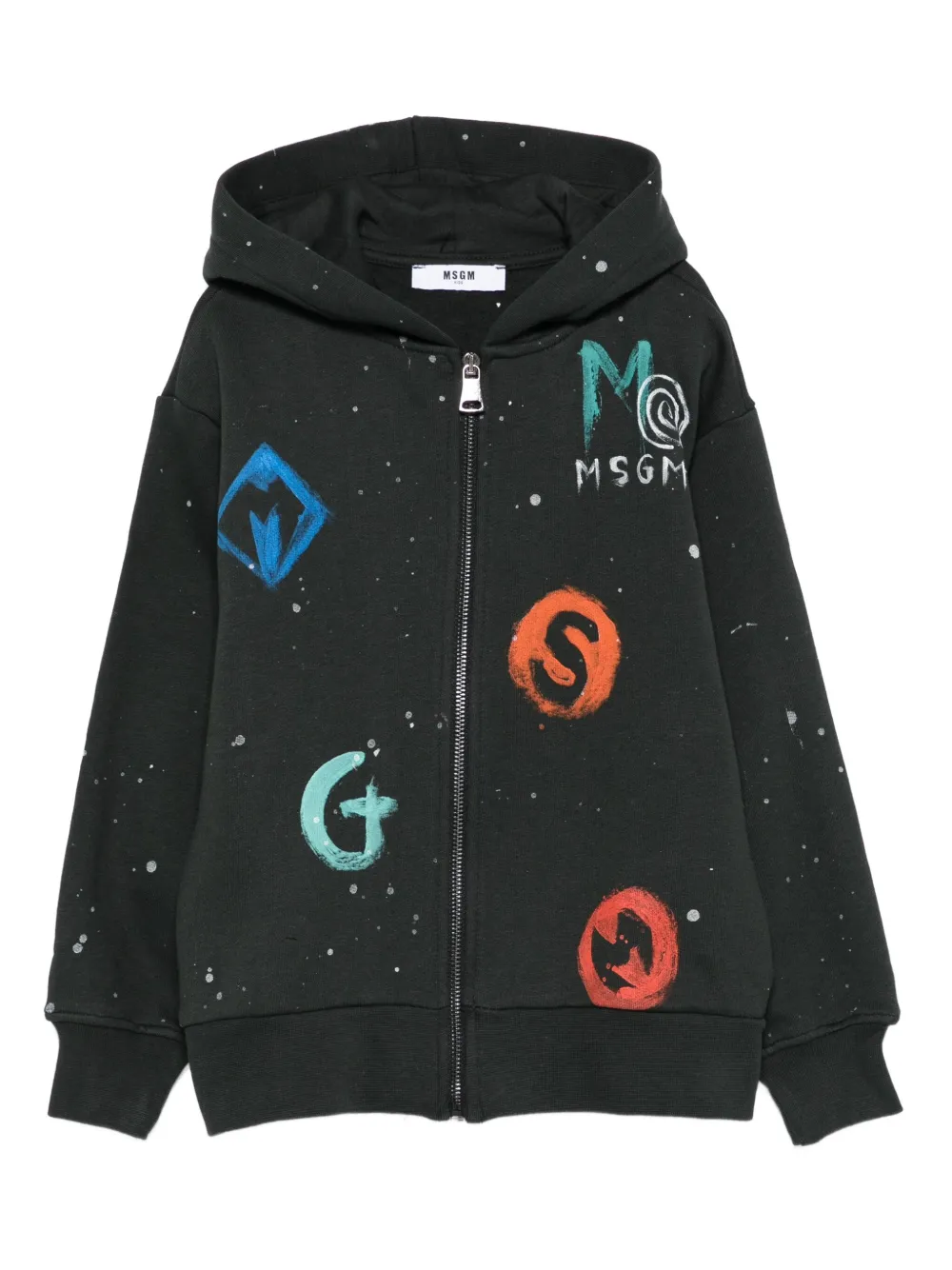 MSGM Kids Hoodie met logoprint en rits Zwart