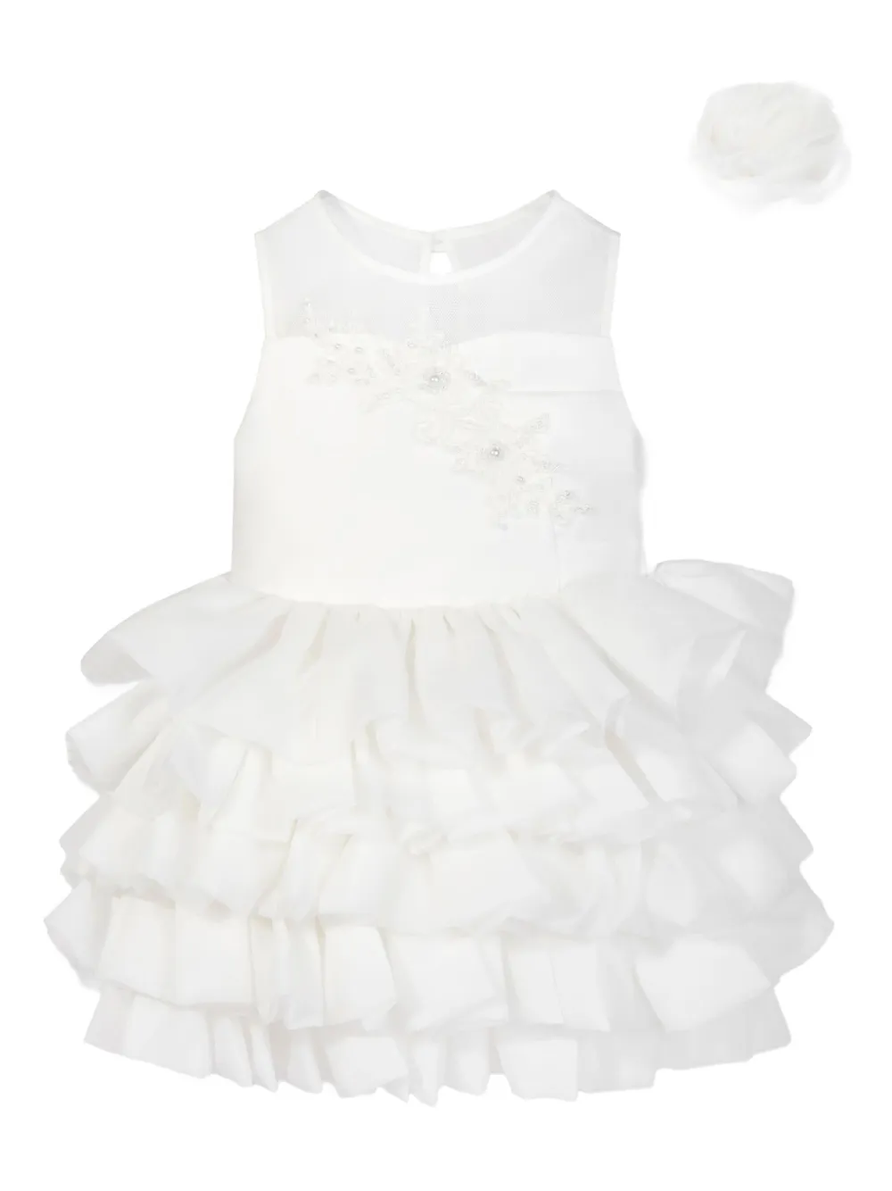 Dress & Fleur レーストリム ラッフルワンピース - ホワイト Dress & Fleur レーストリム ラッフルワンピース - ホワイト