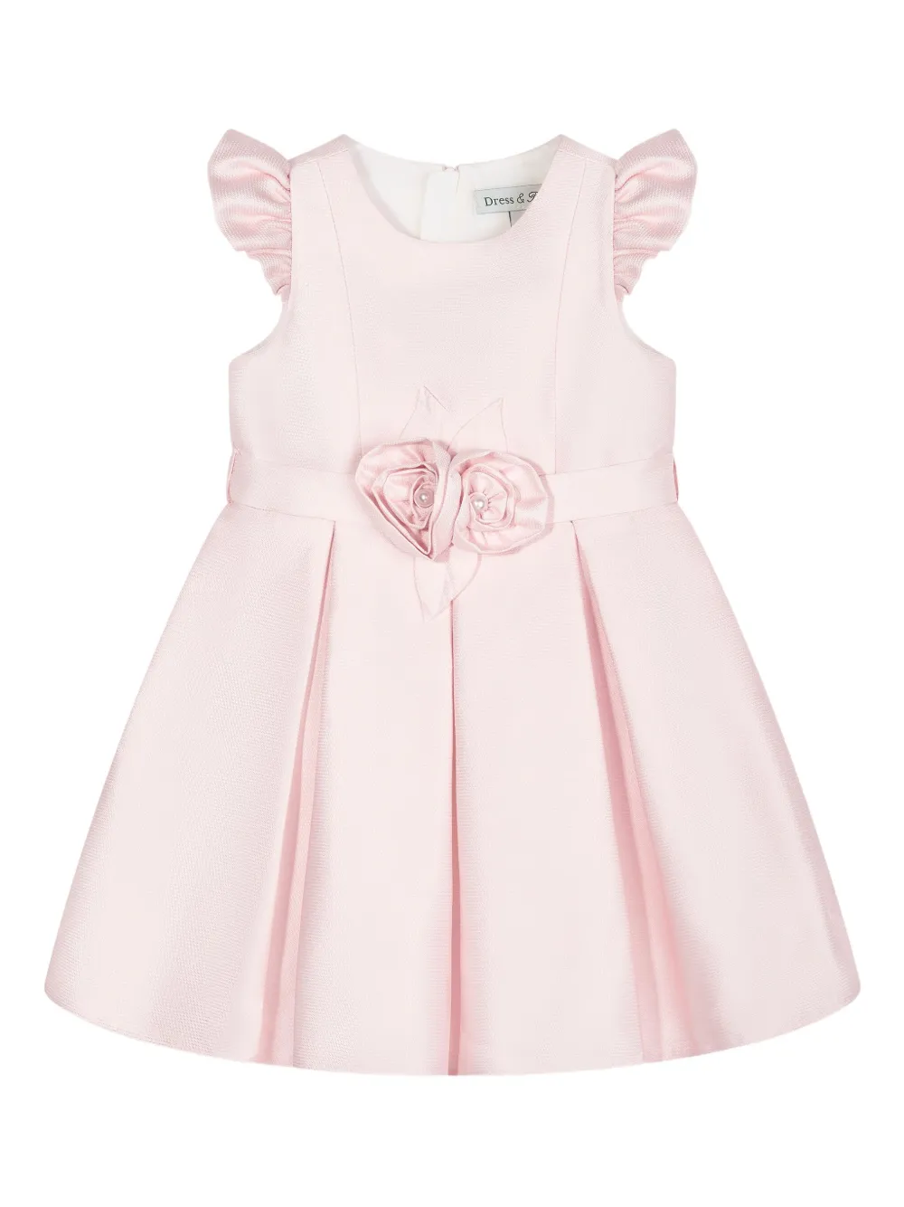 Dress & Fleur Frill-sleeved Rose-embellished Dress In Pink