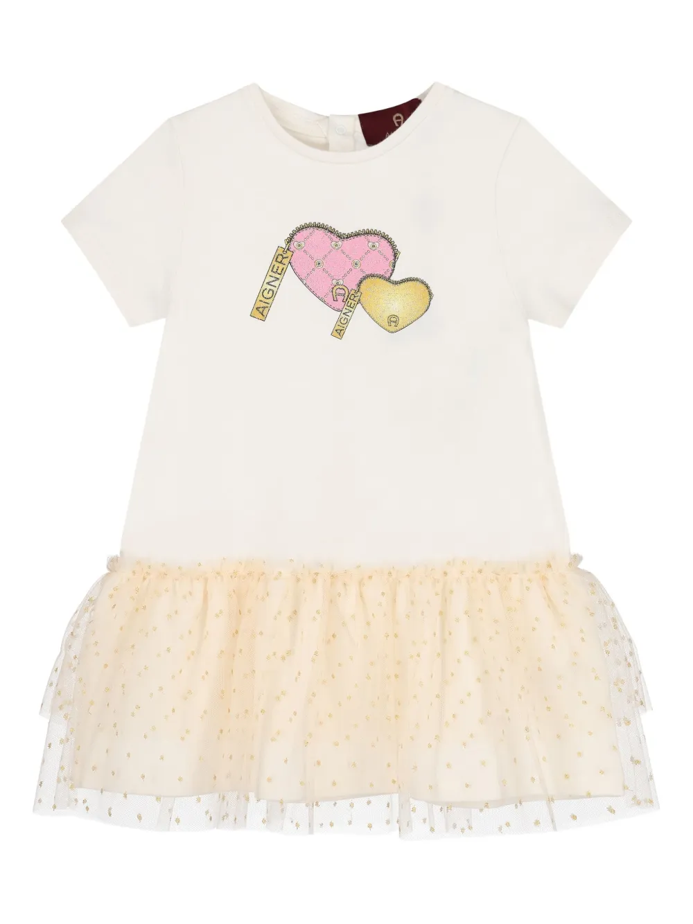 Aigner Kids heart-print tulle dress Wit