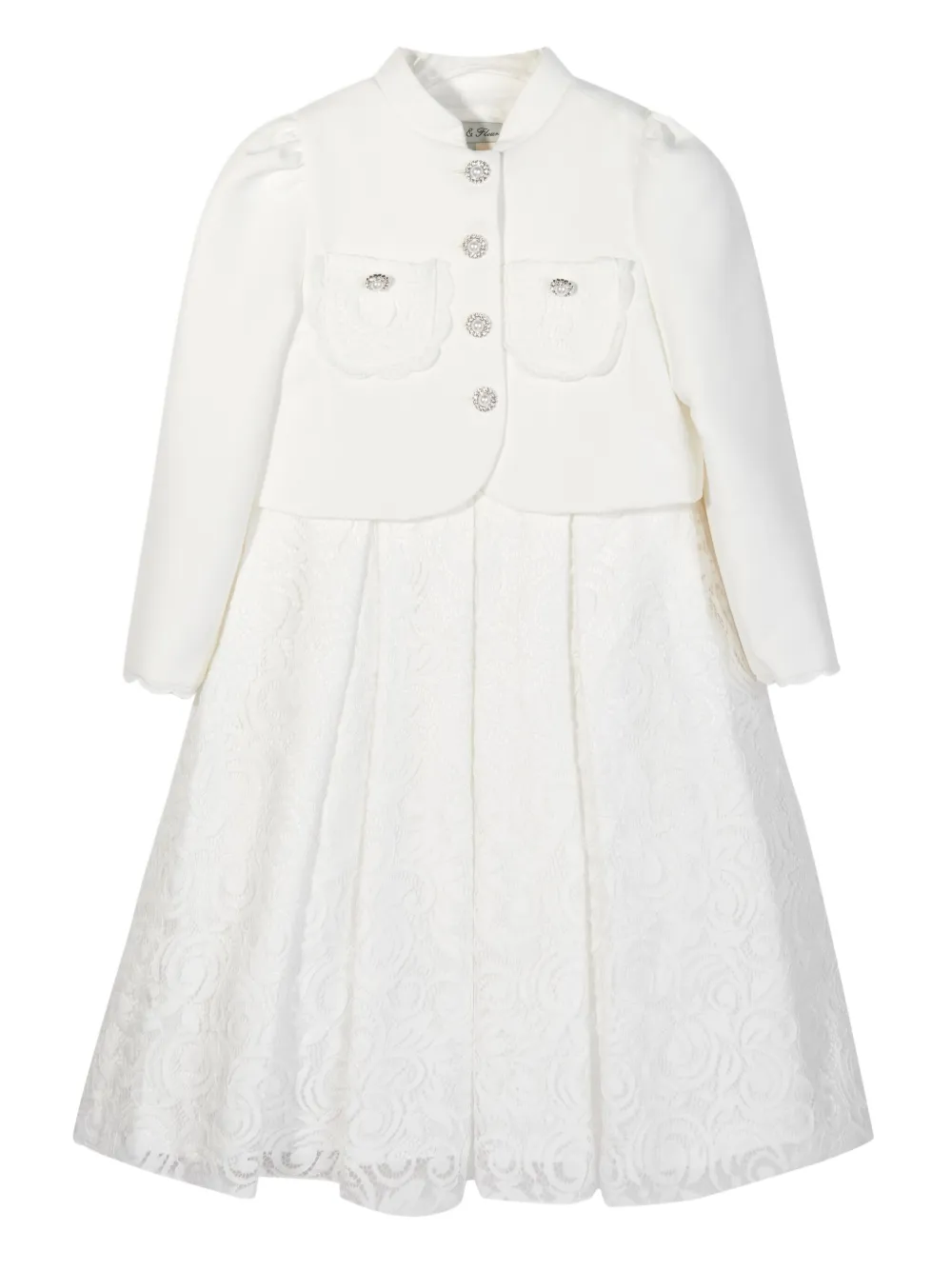 Dress & Fleur レースパネル ボレロワンピース - ホワイト Dress & Fleur レースパネル ボレロワンピース - ホワイト
