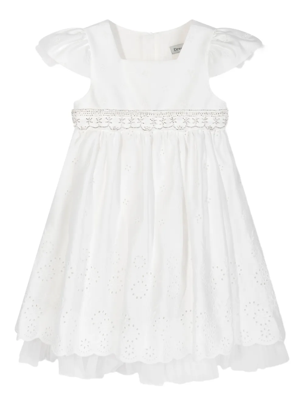 Dress & Fleur Embroidered Ruffle-sleeve Dress Set In White