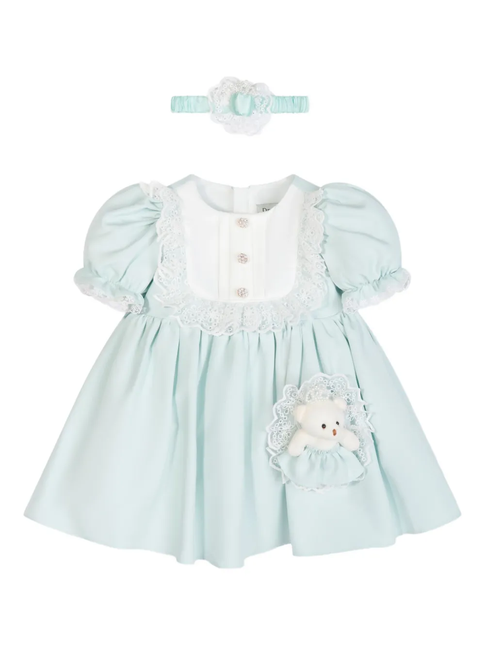 Dress & Fleur teddy bear-appliqué lace-trim dress set | Blue | Image 1