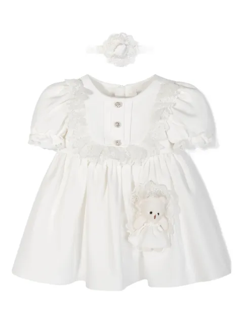 Dress & Fleur teddy bear-appliqué lace-trim dress set