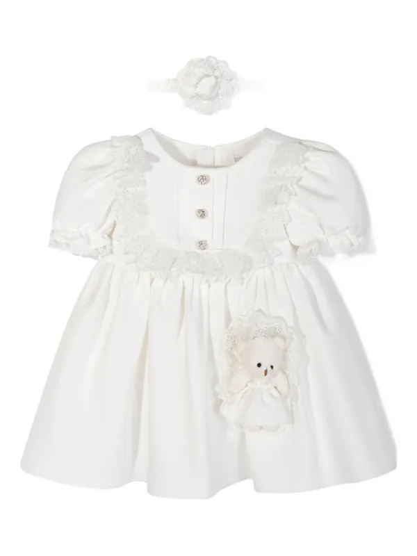 Dress & Fleur Teddy bear-appliqu lace-trim Dress Set | White | FARFETCH ID