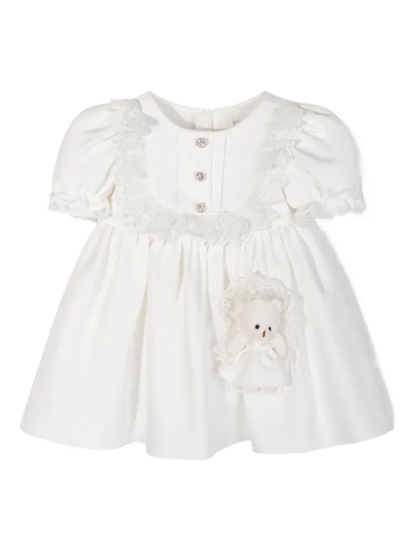 white lace teddy dress Dress & Fleur Teddy bear-appliqué lace-trim Dress Set | White