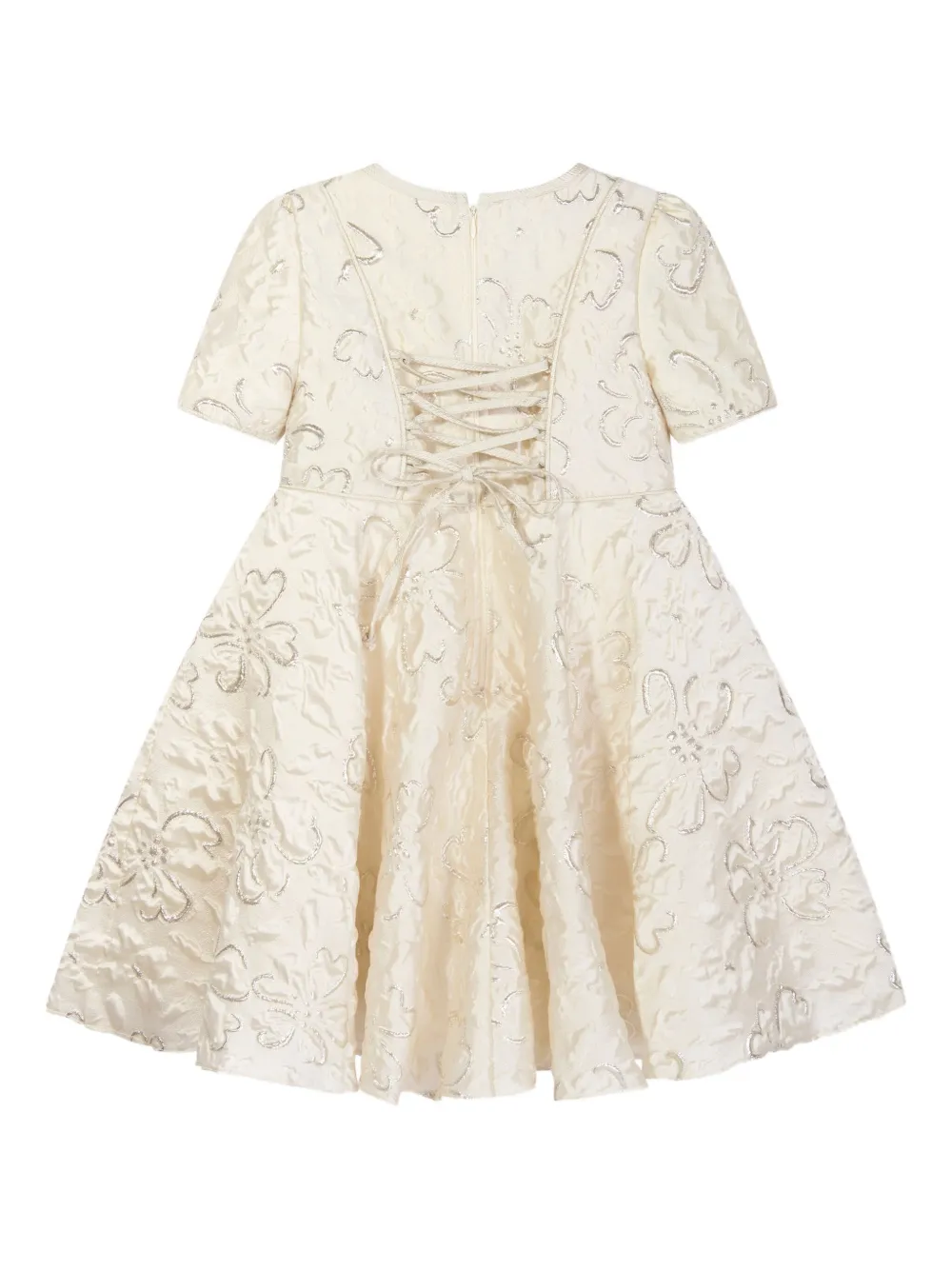 Dress & Fleur Floral-jacquard Lace-up Dress In Neutral