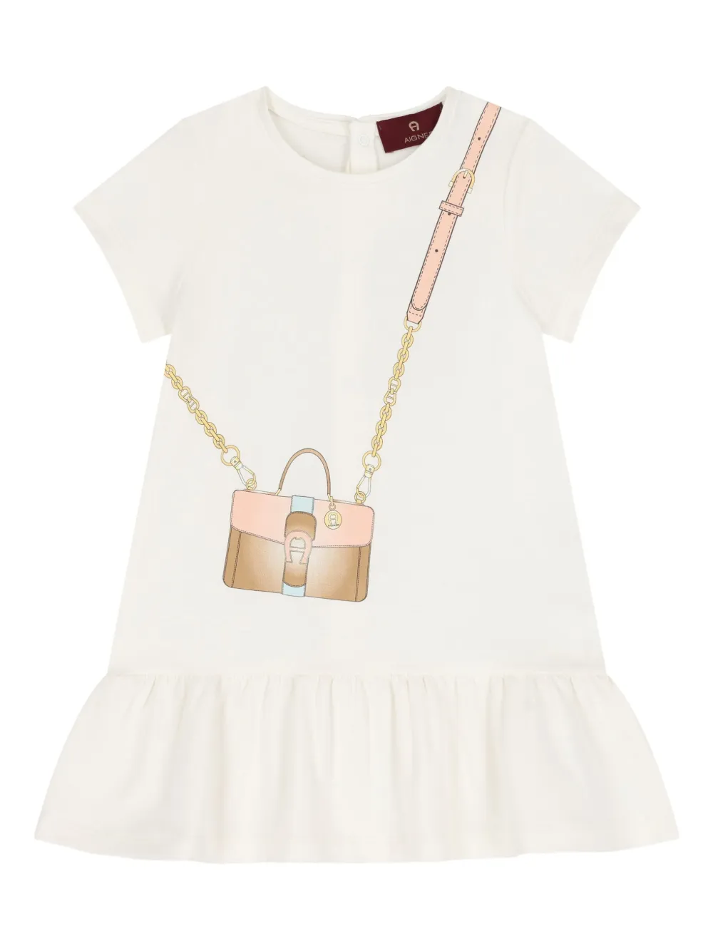 Aigner Kids bag-print ruffled dress Wit