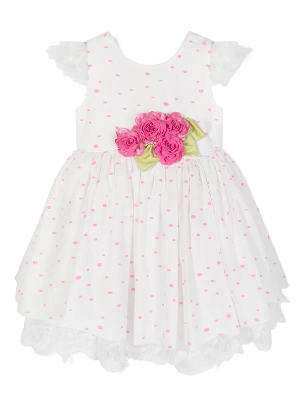Dress & Fleur Jurk verfraaid met rozen en stippen Wit