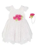 Dress & Fleur polka-dot rose-embellished dress - White