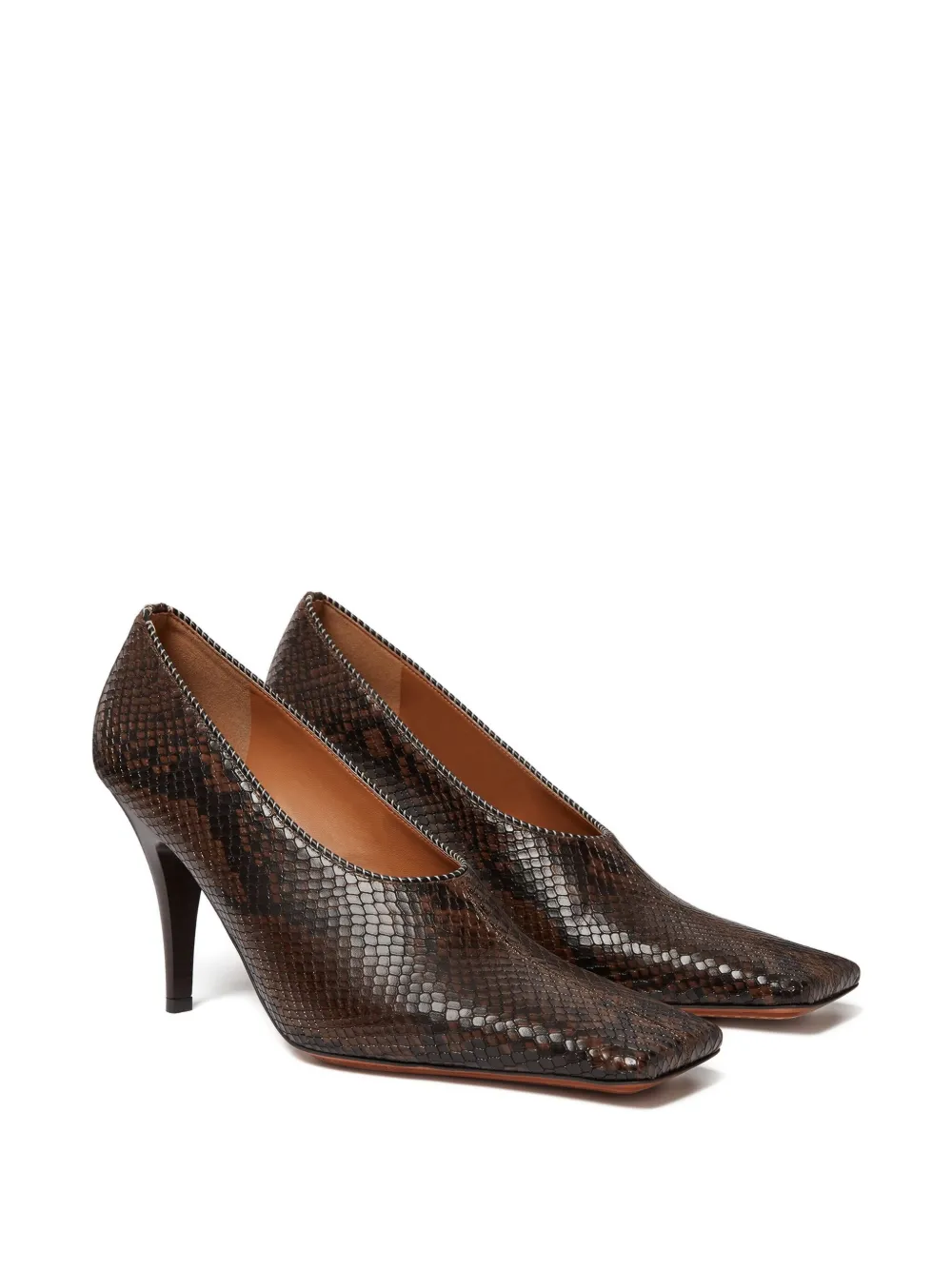 Stella Mccartney Snakeskin Square-toe Pumps In Brown