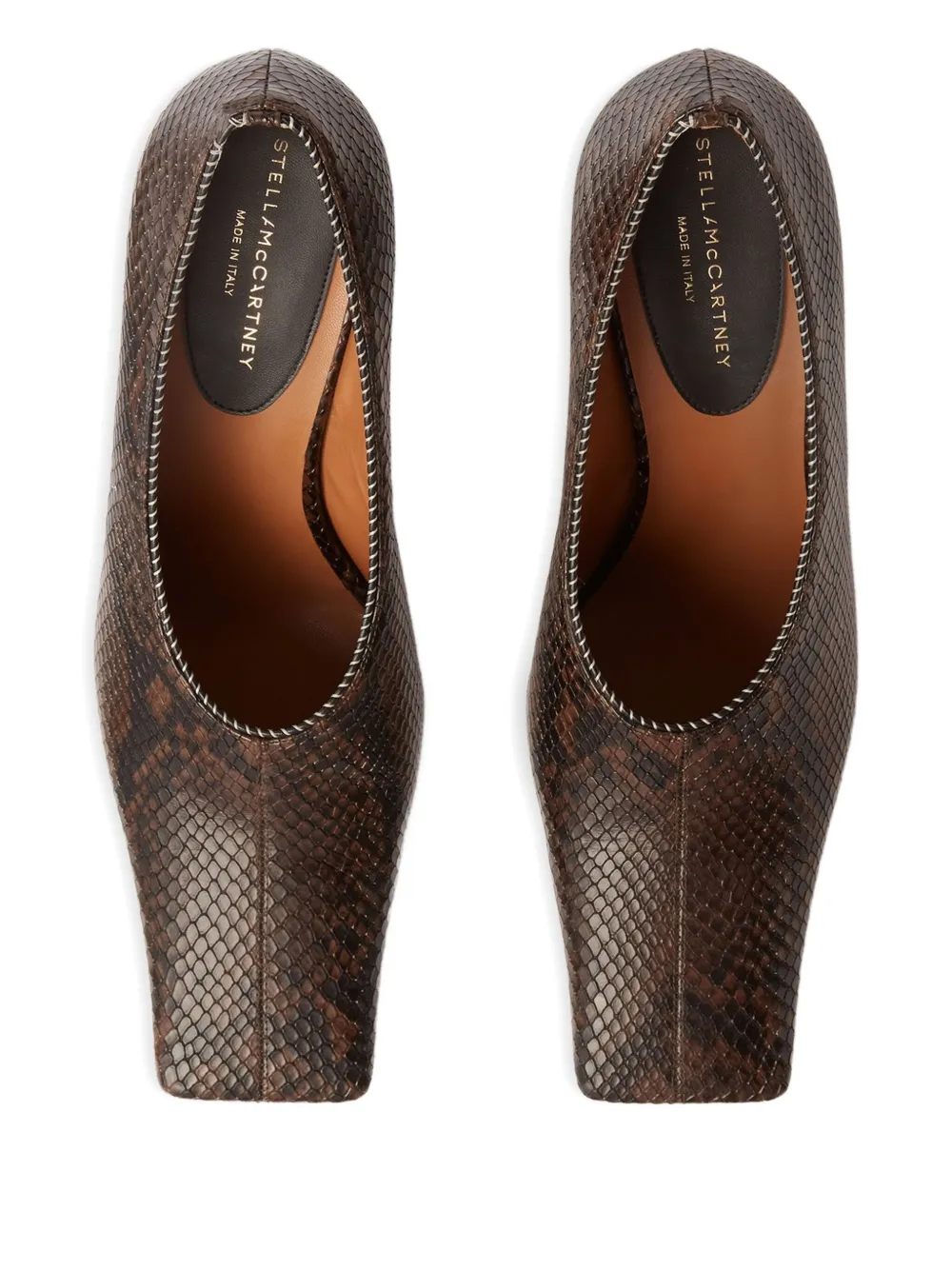 Stella Mccartney Snakeskin Square-toe Pumps In Brown