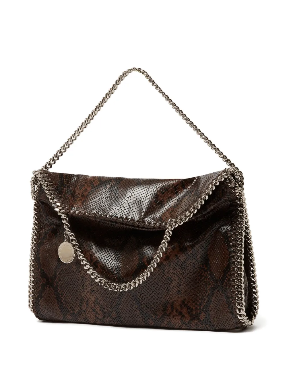 Stella Mccartney Falabella Fold-over Snakeskin-effect Tote Bag In Brown