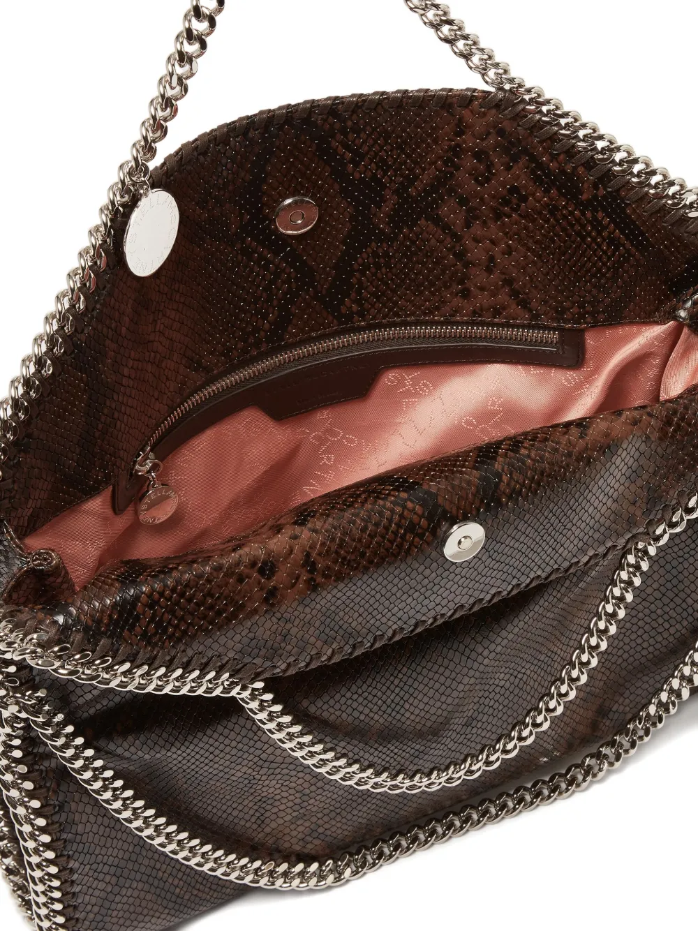 Stella Mccartney Falabella Fold-over Snakeskin-effect Tote Bag In Brown