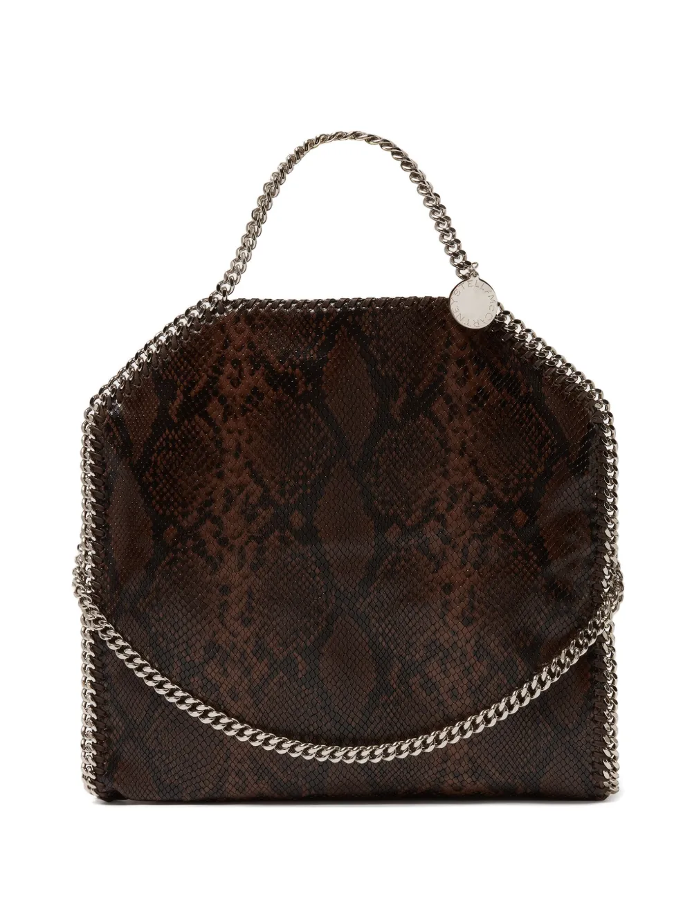 Stella Mccartney Falabella Fold-over Snakeskin-effect Tote Bag In Brown