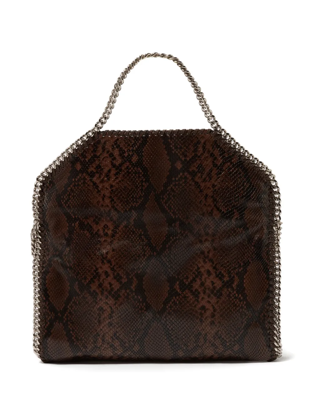 Stella Mccartney Falabella Fold-over Snakeskin-effect Tote Bag In Brown