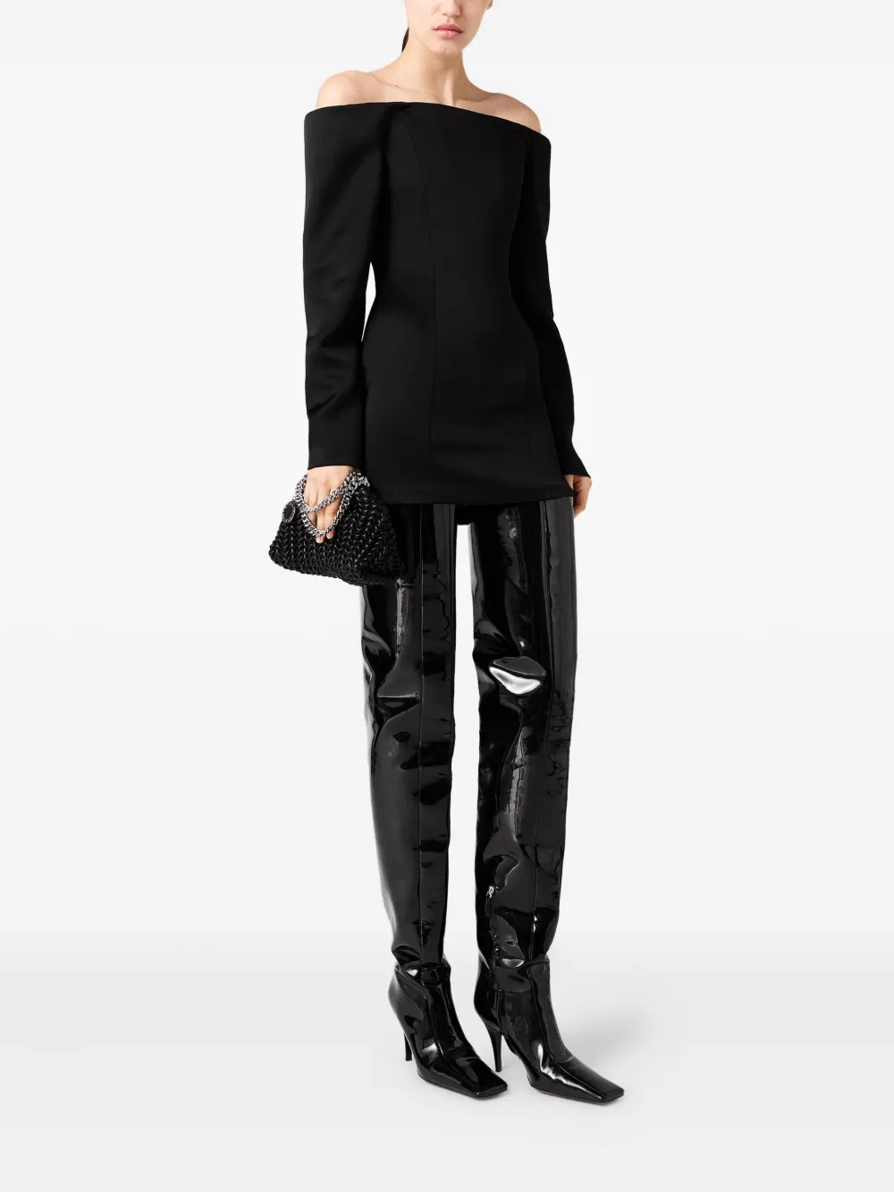 Stella McCartney off-shoulder long-sleeve mini dress - Zwart