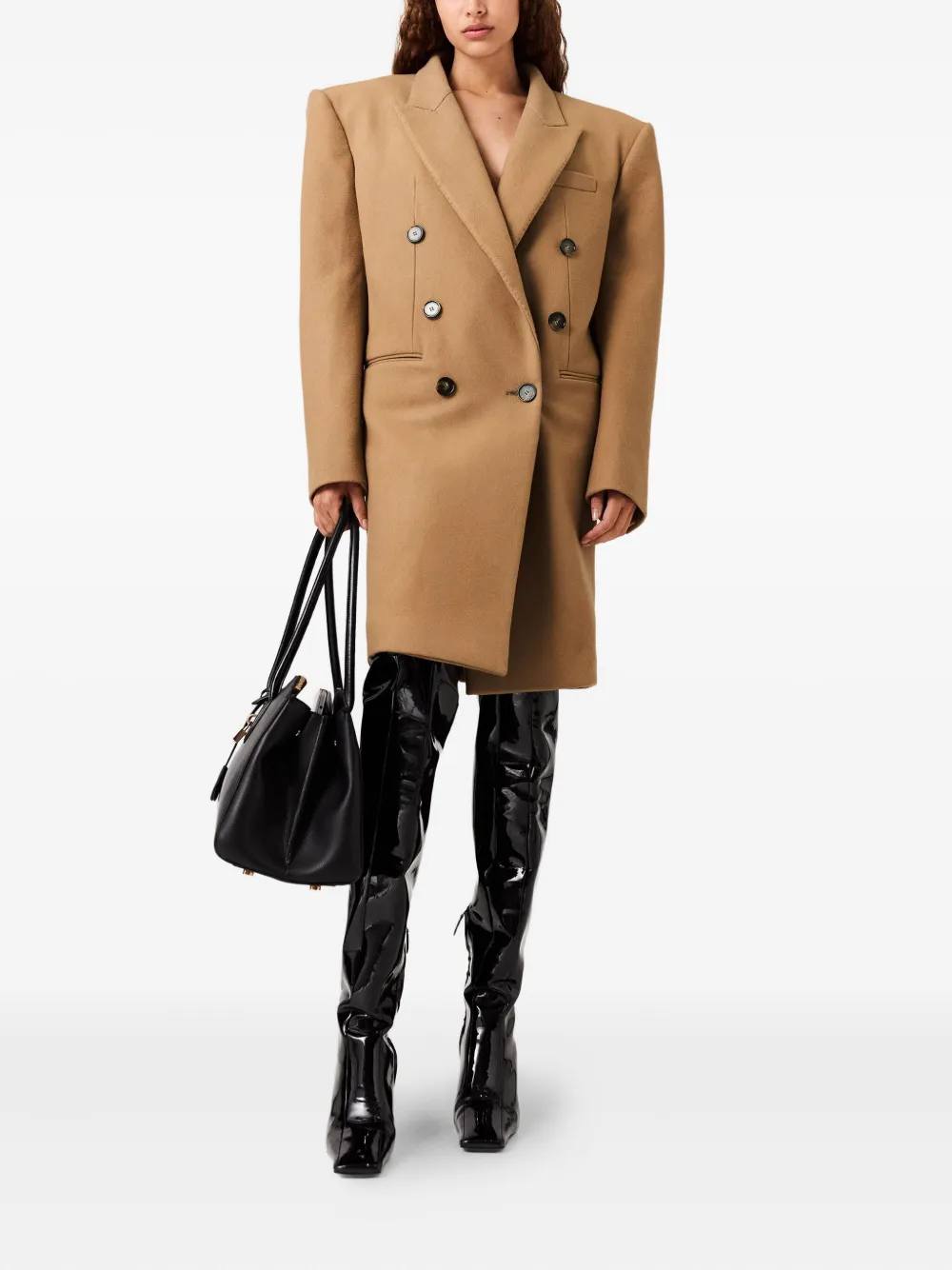 Stella Mccartney Padded-shoulder Double-breasted Coat In Brown