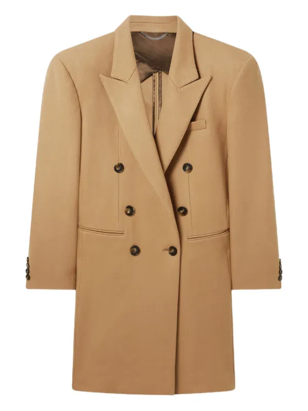 Stella McCartney Padded-shoulder Double-breasted Coat in Brown