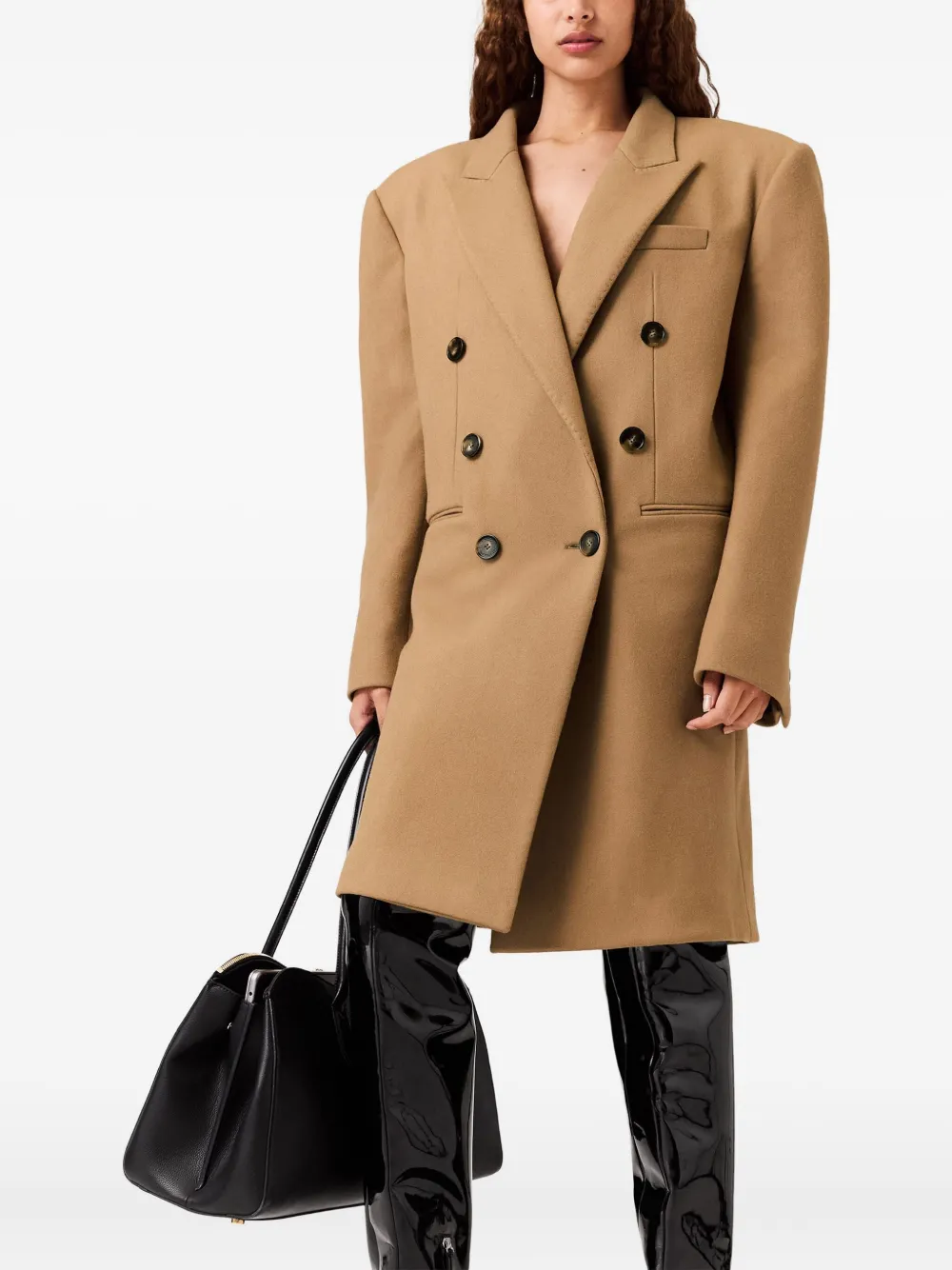 Stella Mccartney Padded-shoulder Double-breasted Coat In Brown