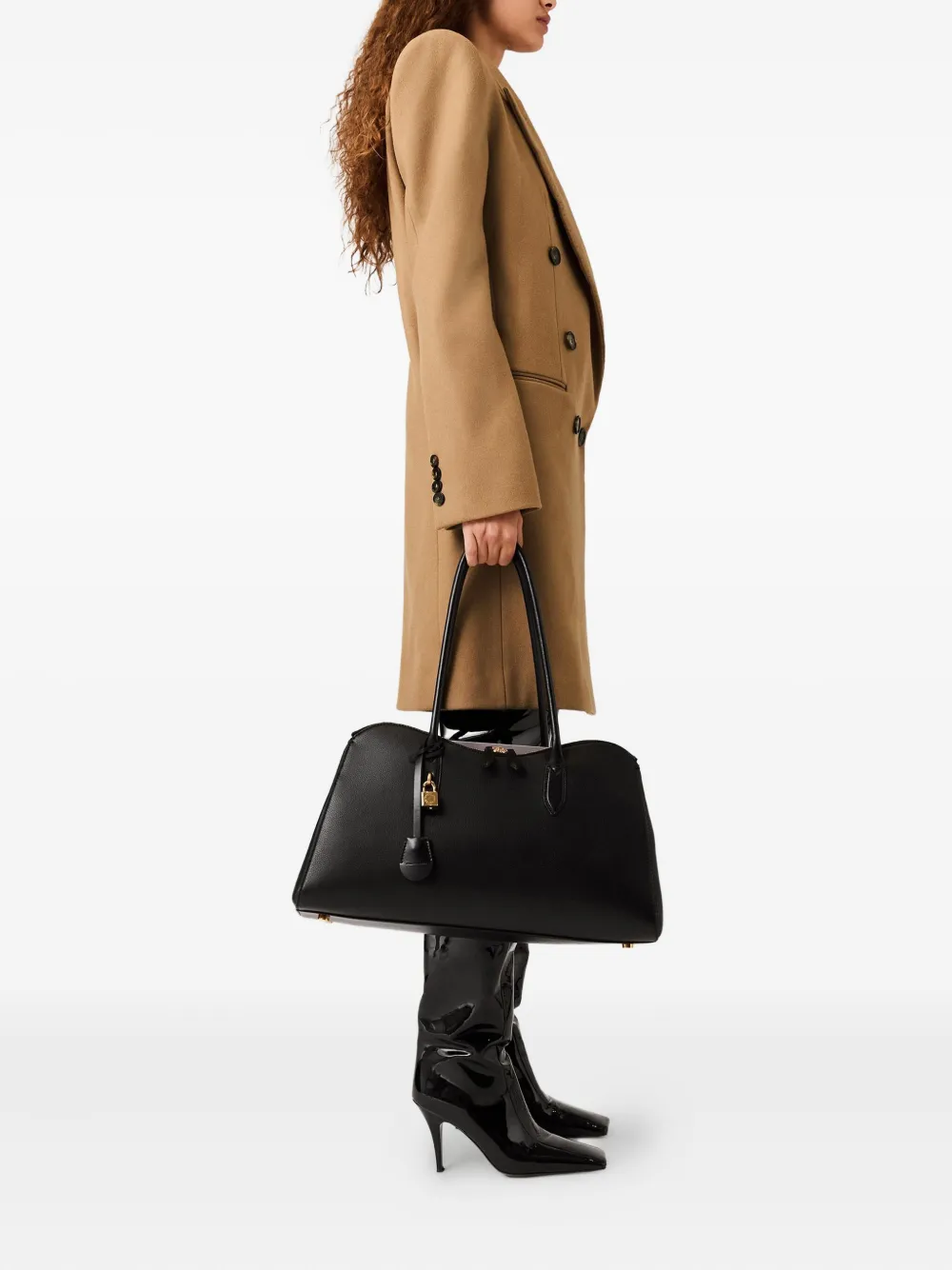 Stella Mccartney Padded-shoulder Double-breasted Coat In Brown