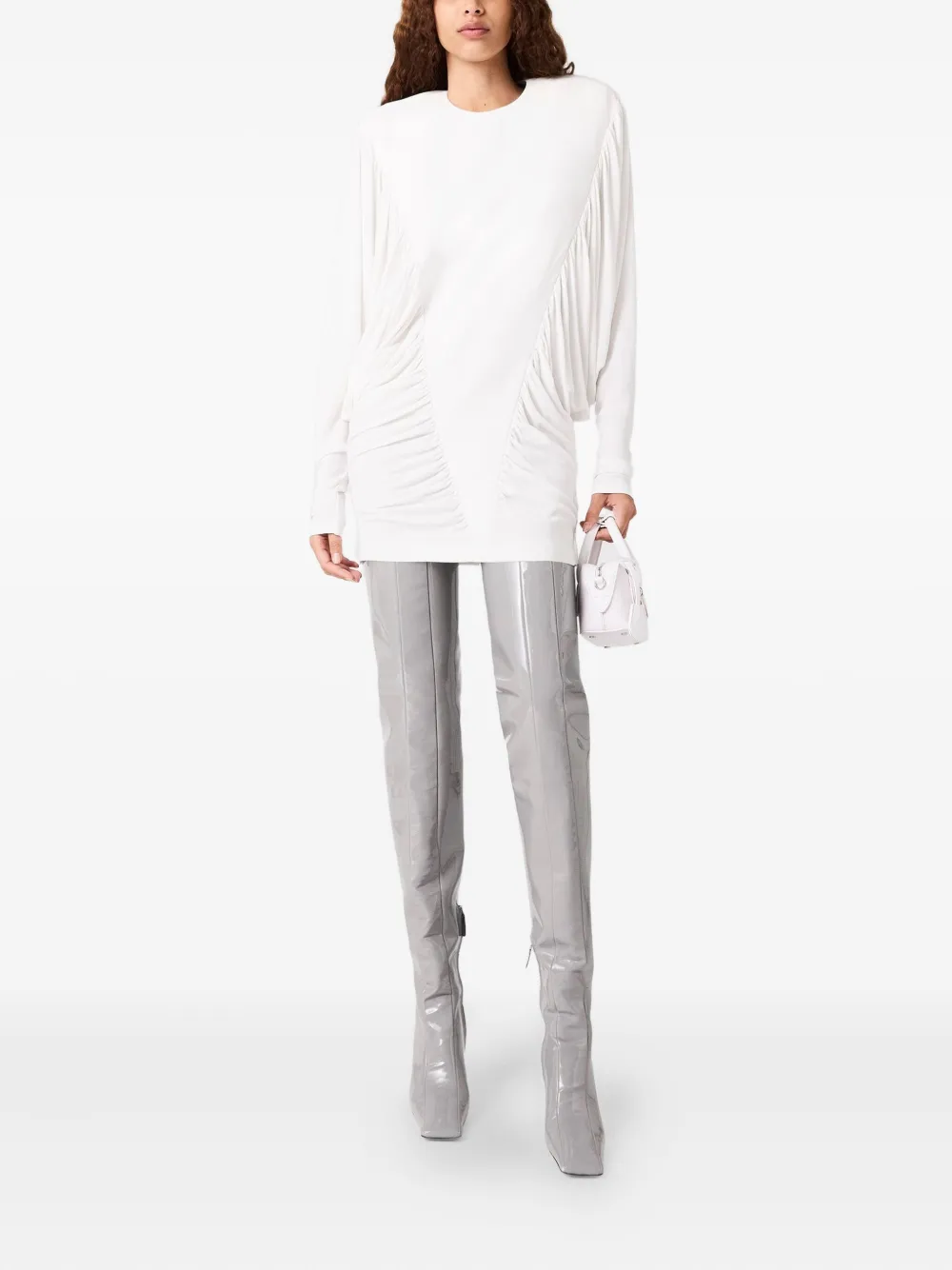 Stella McCartney gathered-detail long-sleeve mini dress - Wit