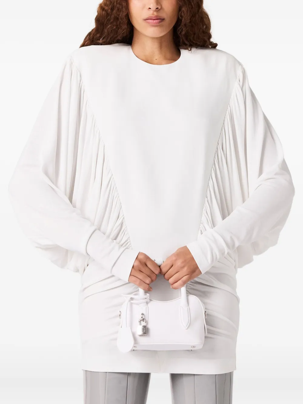 Stella McCartney gathered-detail long-sleeve mini dress Wit