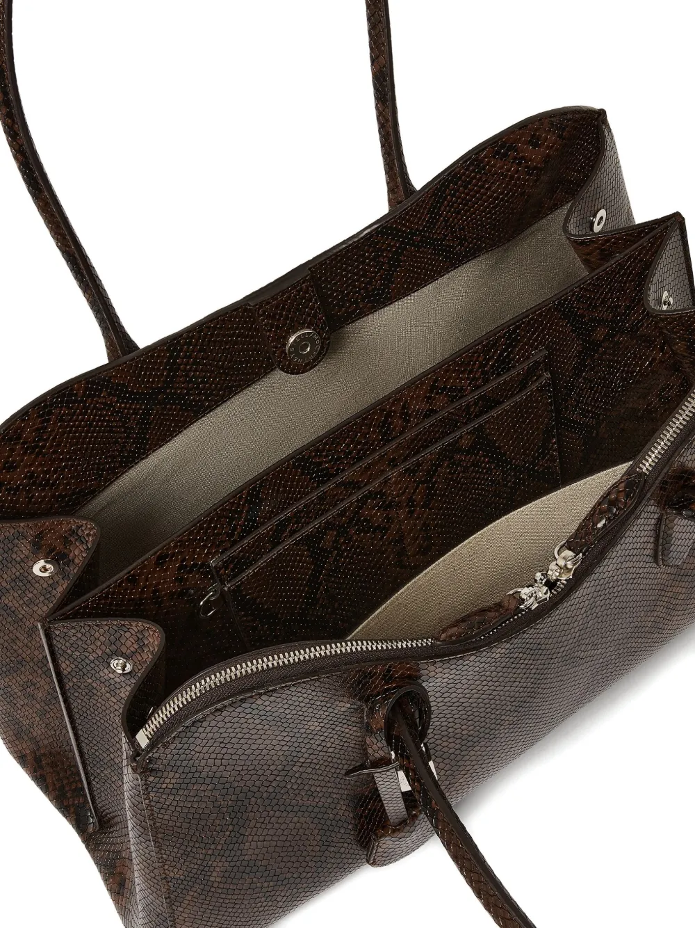 Stella Mccartney Ryder Snakeskin Embossed Faux Leather Tote In Brown