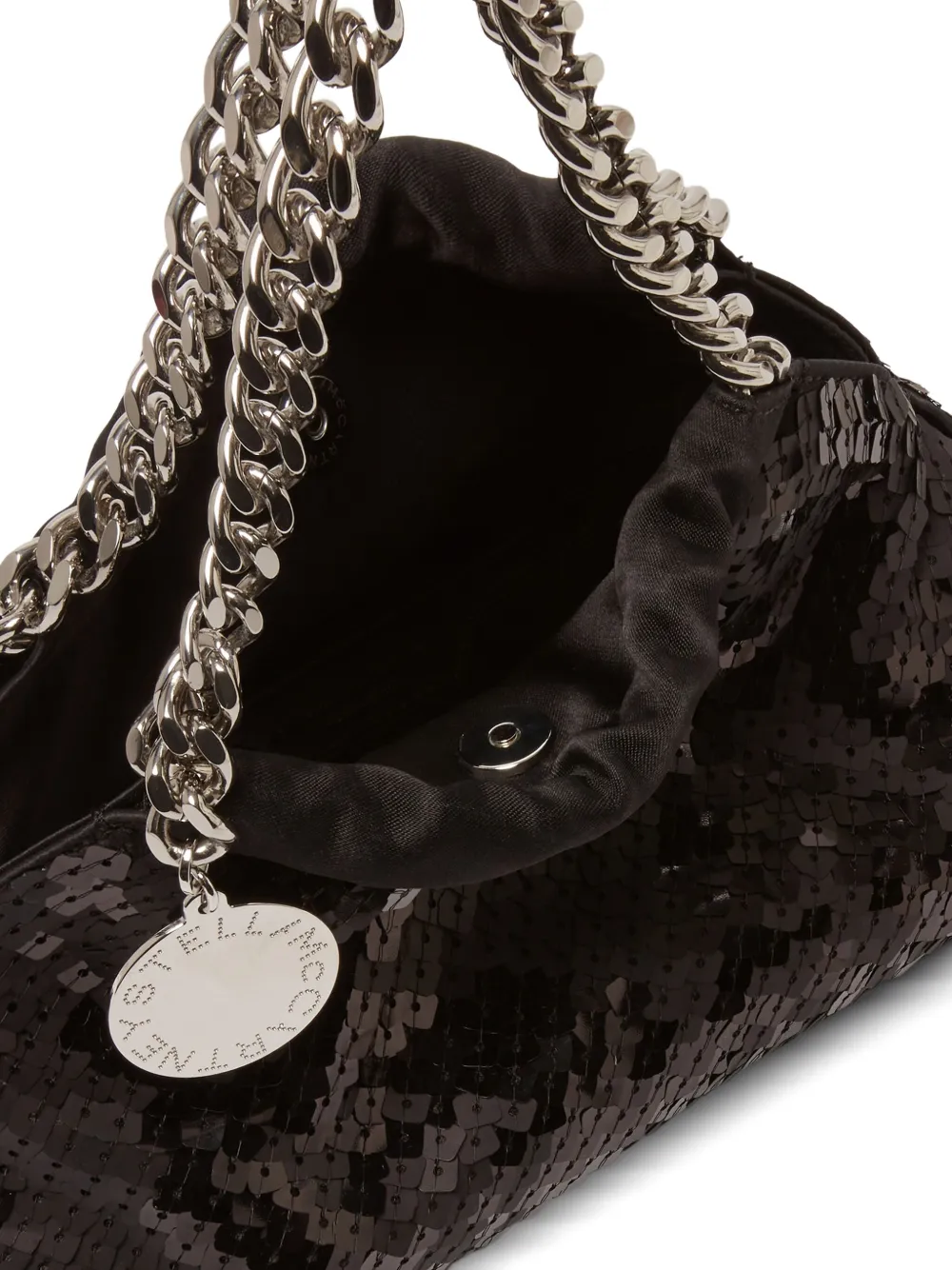 Stella McCartney Falabella mini-tas verfraaid met pailletten en kettingband Zwart