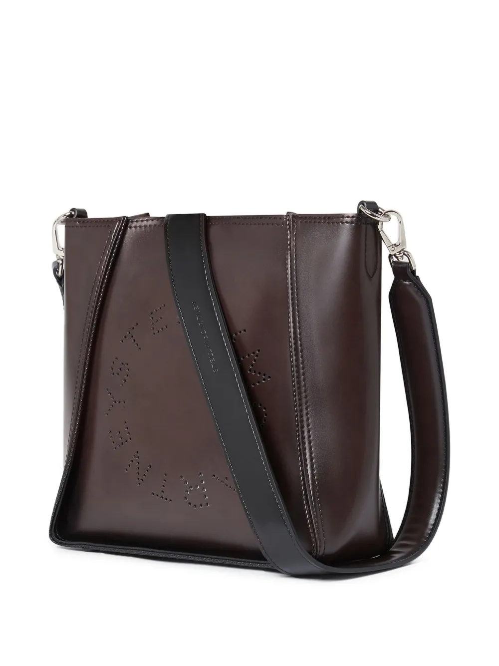 Stella Mccartney Logo-cut Leather Shoulder Bag In Brown