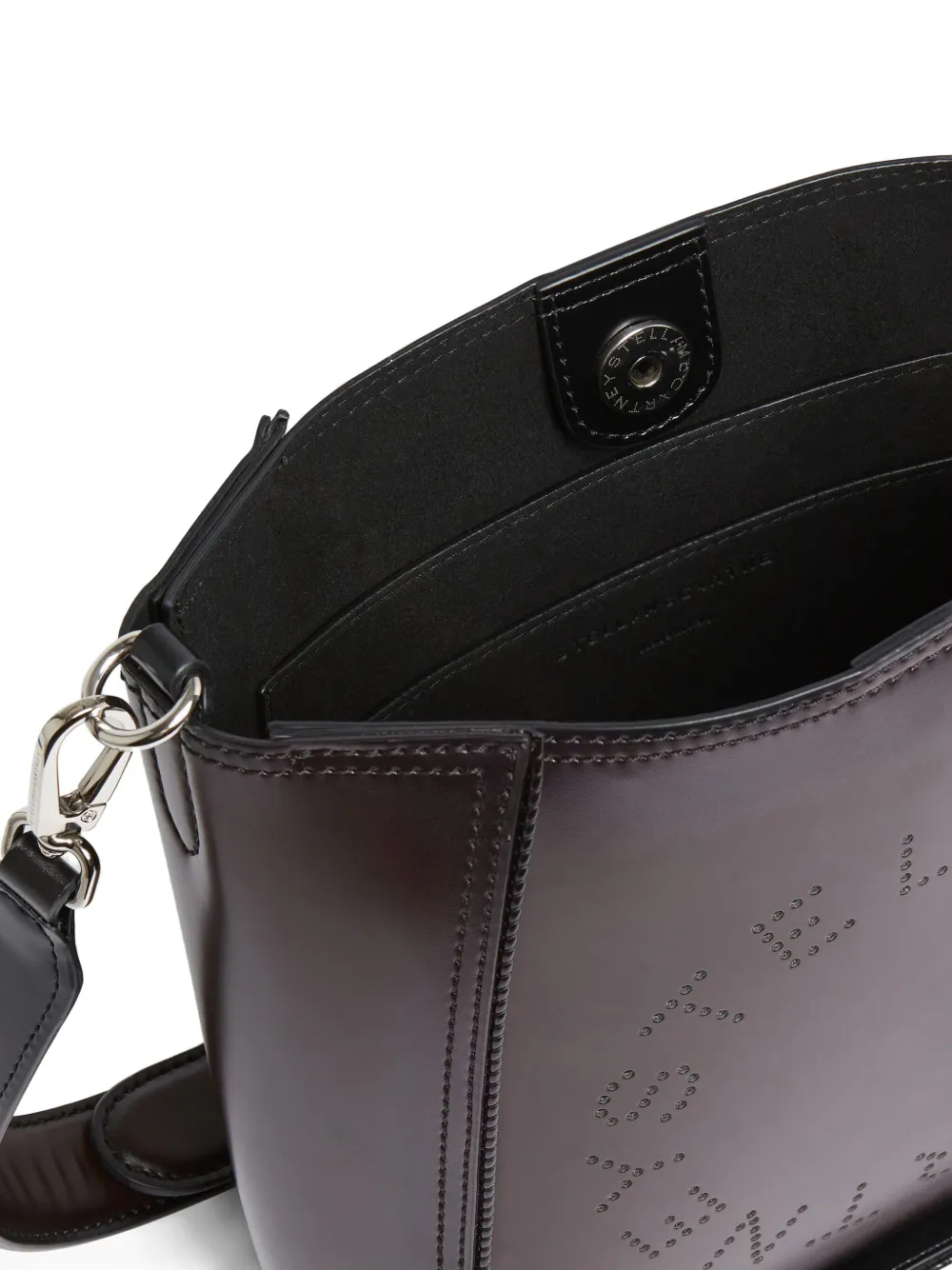Stella Mccartney Logo-cut Leather Shoulder Bag In Brown