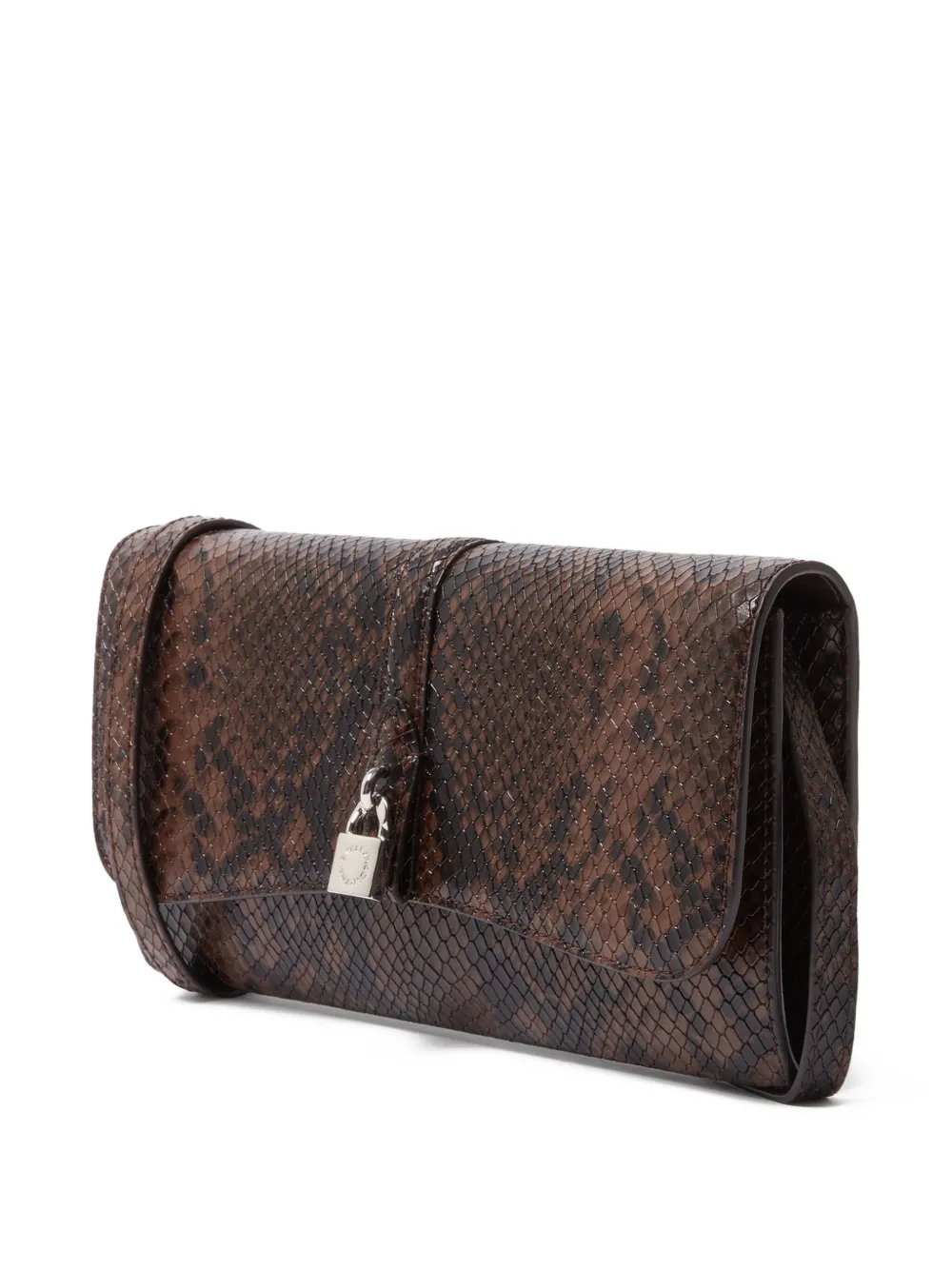 Stella Mccartney Womens Espresso Ryder Flap Snakeskin-embossed Vegan-leather Cross-body Bag In Brown