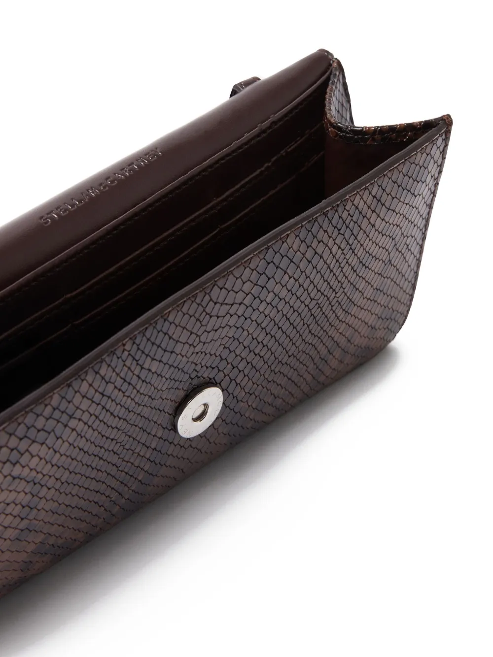 Stella Mccartney Womens Espresso Ryder Flap Snakeskin-embossed Vegan-leather Cross-body Bag In Brown
