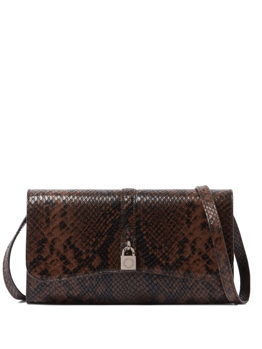 Stella Mccartney Womens Espresso Ryder Flap Snakeskin-embossed Vegan-leather Cross-body Bag In Brown